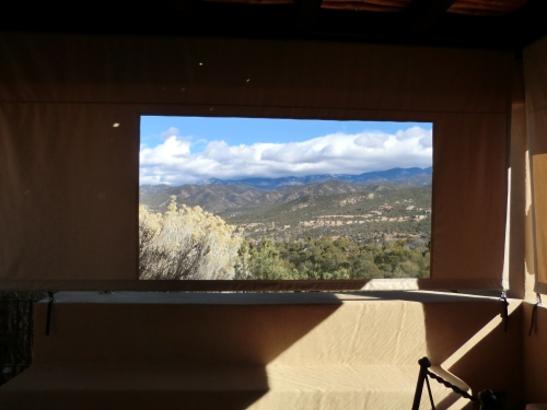 Vertical Roll Curtain with VCP panel and Clear vinyl window - Rader Awning